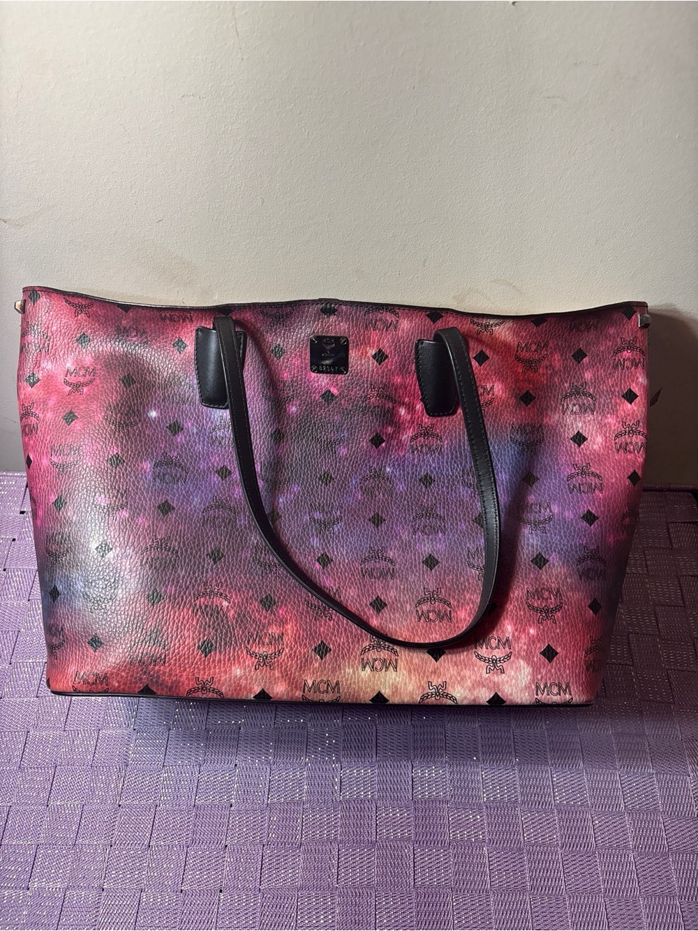 MCM Pink to Purple Gradient Logo Tote